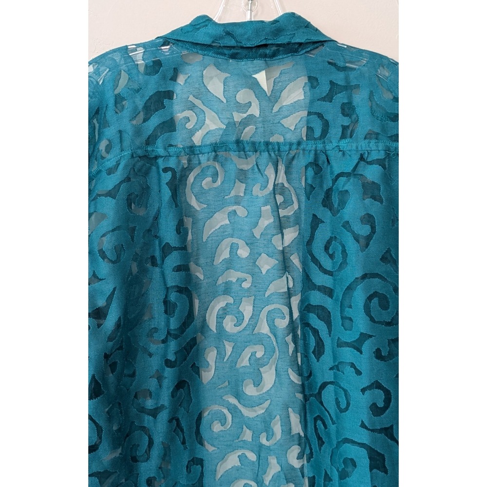 Lavender‎ & Honey Women's Burnout Design Blouse XL Turquoise Long Sleeve NWT - Picture 4 of 8